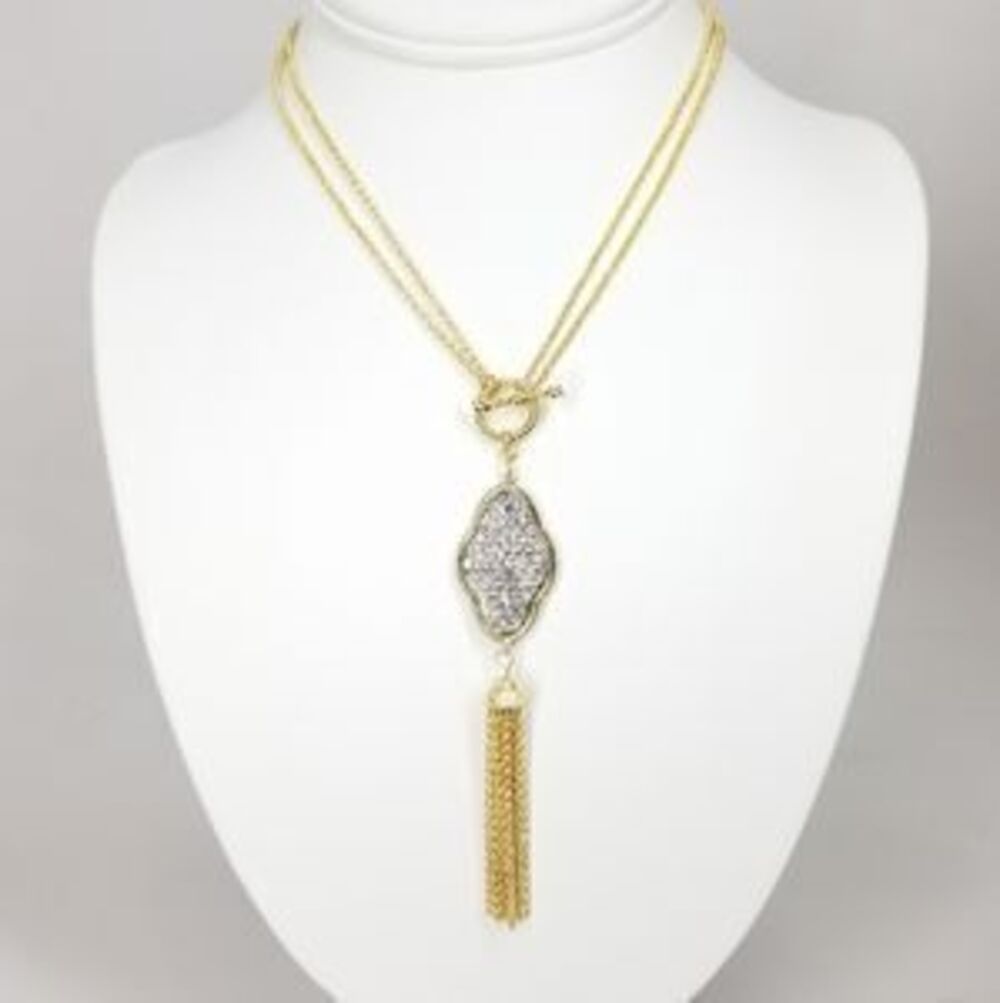 2 Ways Pave CZ Diamond Tassel Chain NWT